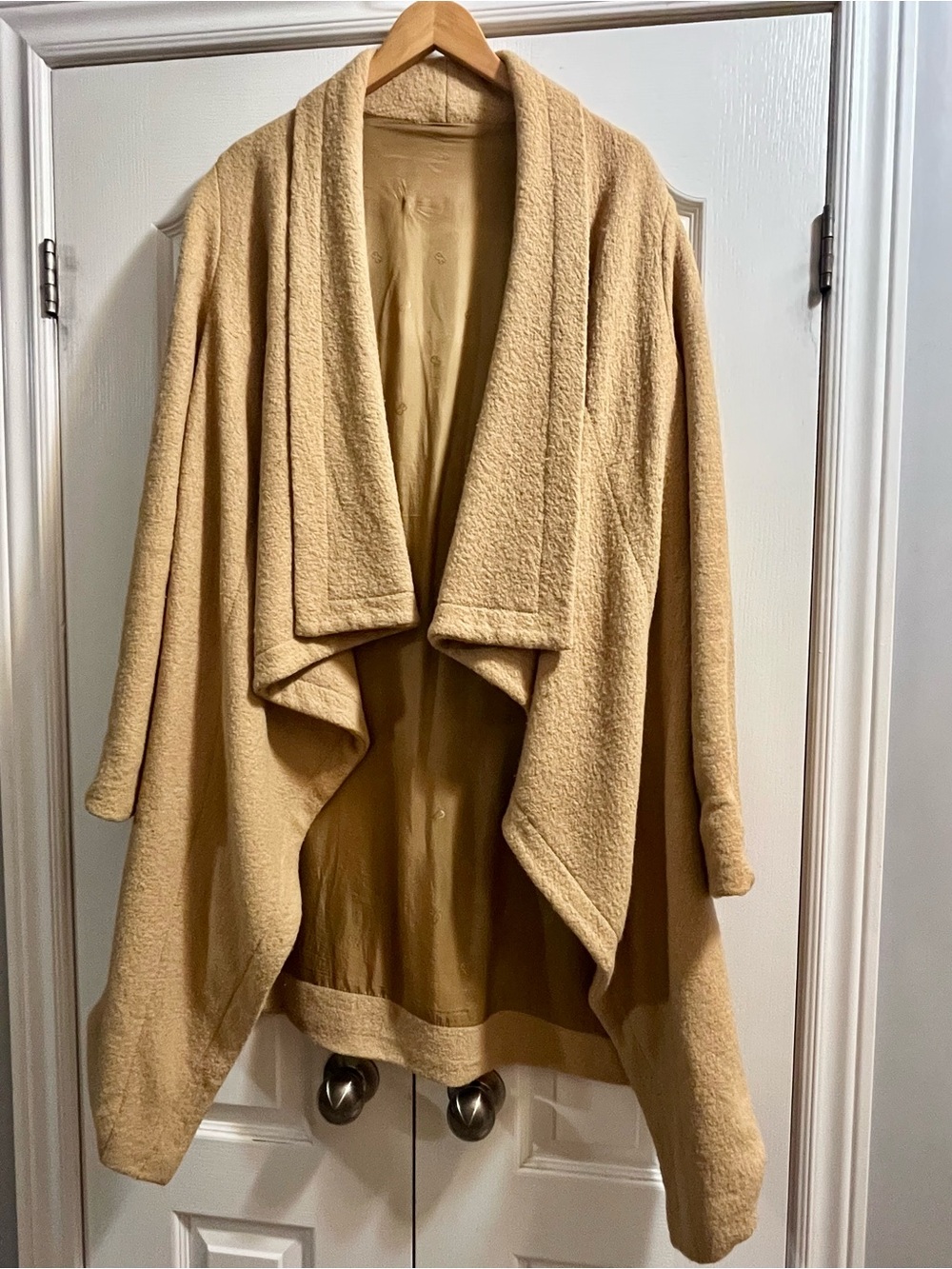 Boiled Wool Draped Women’s Jacket Satin Jacquard Lining  - Camel M/L
